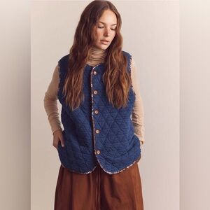 Amente Wool Shearling & Blue Quilted Reversible Vest